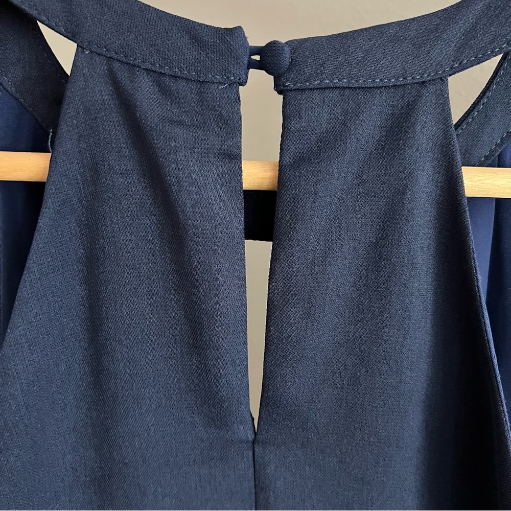 Greylin Melissa  Laser Cut Deep Navy Blue Halter Shift Mini Dress Preppy Sz M - Picture 10 of 15